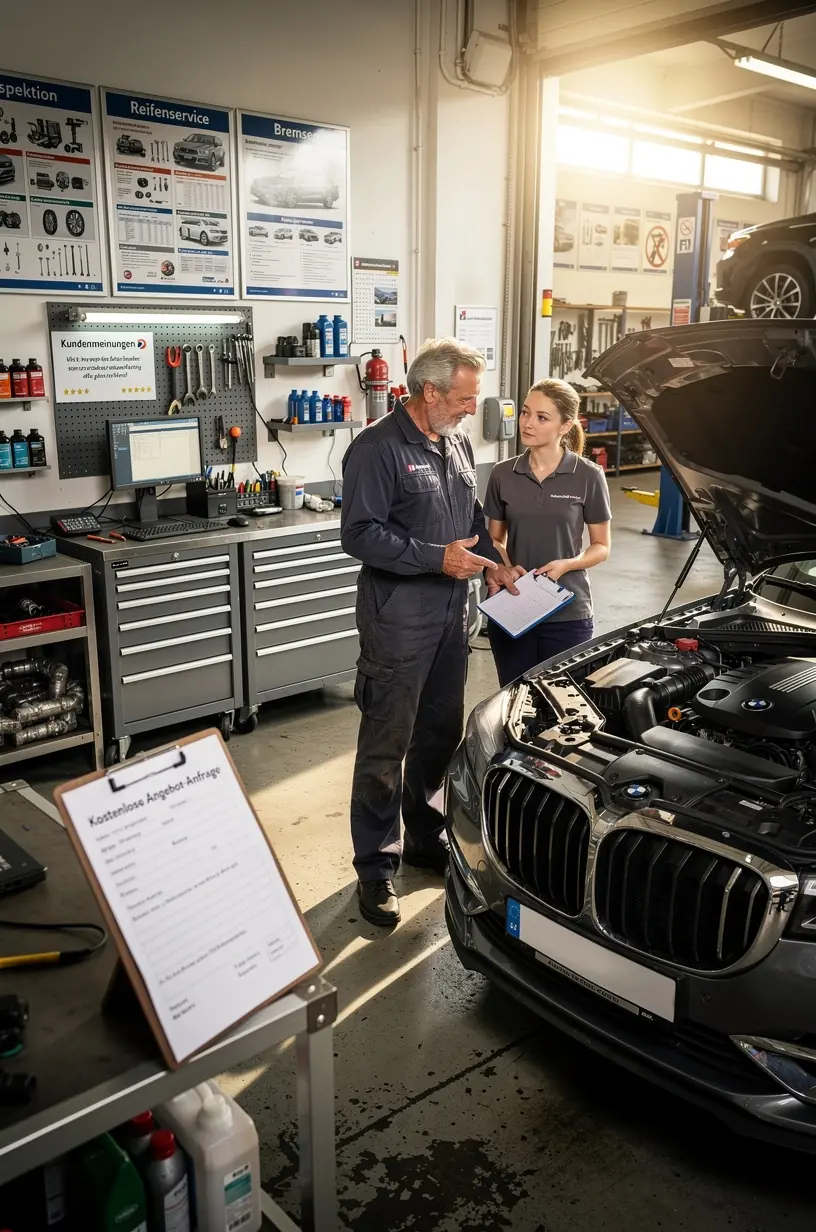 Vergleichstabelle mit transparenten Preisen verschiedener Kfz-Werkstätten in Deutschland.